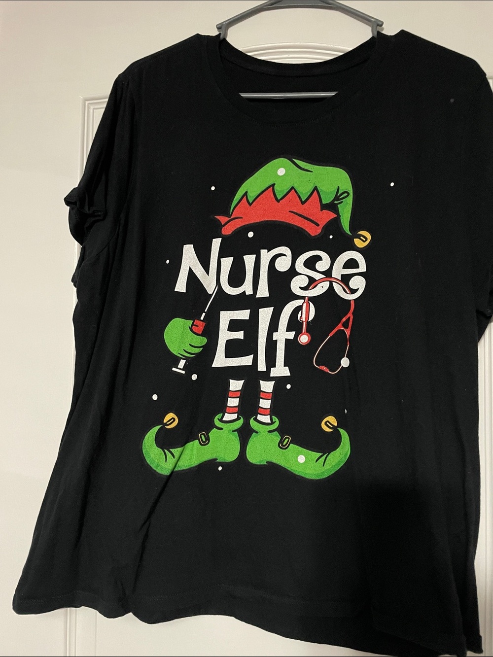 Nurse Elf Black Holiday T-Shirt